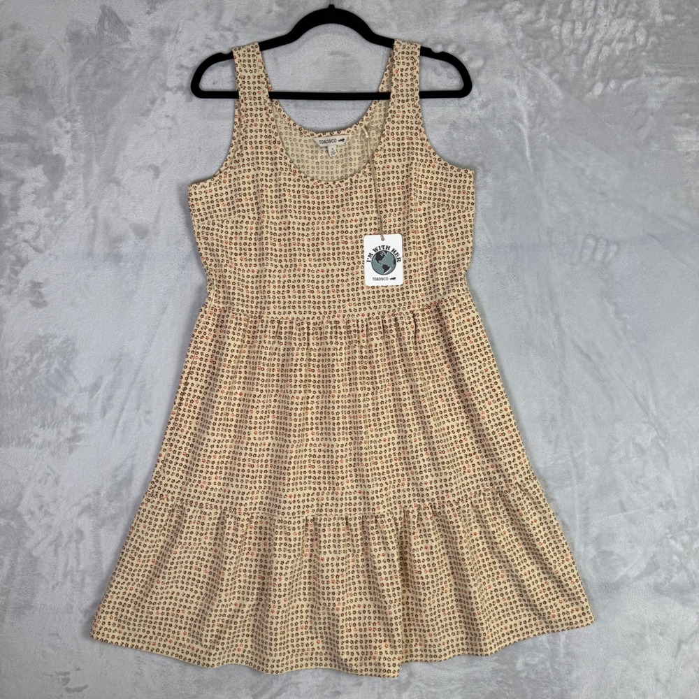 Toad&Co Tiered Dress Women Size S Cream Floral Sleeveless Scoop Neck NWT